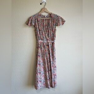 Rebecca Taylor Margo Silk Wrap Dress floral cap sleeves 100%‎ silk dress 0